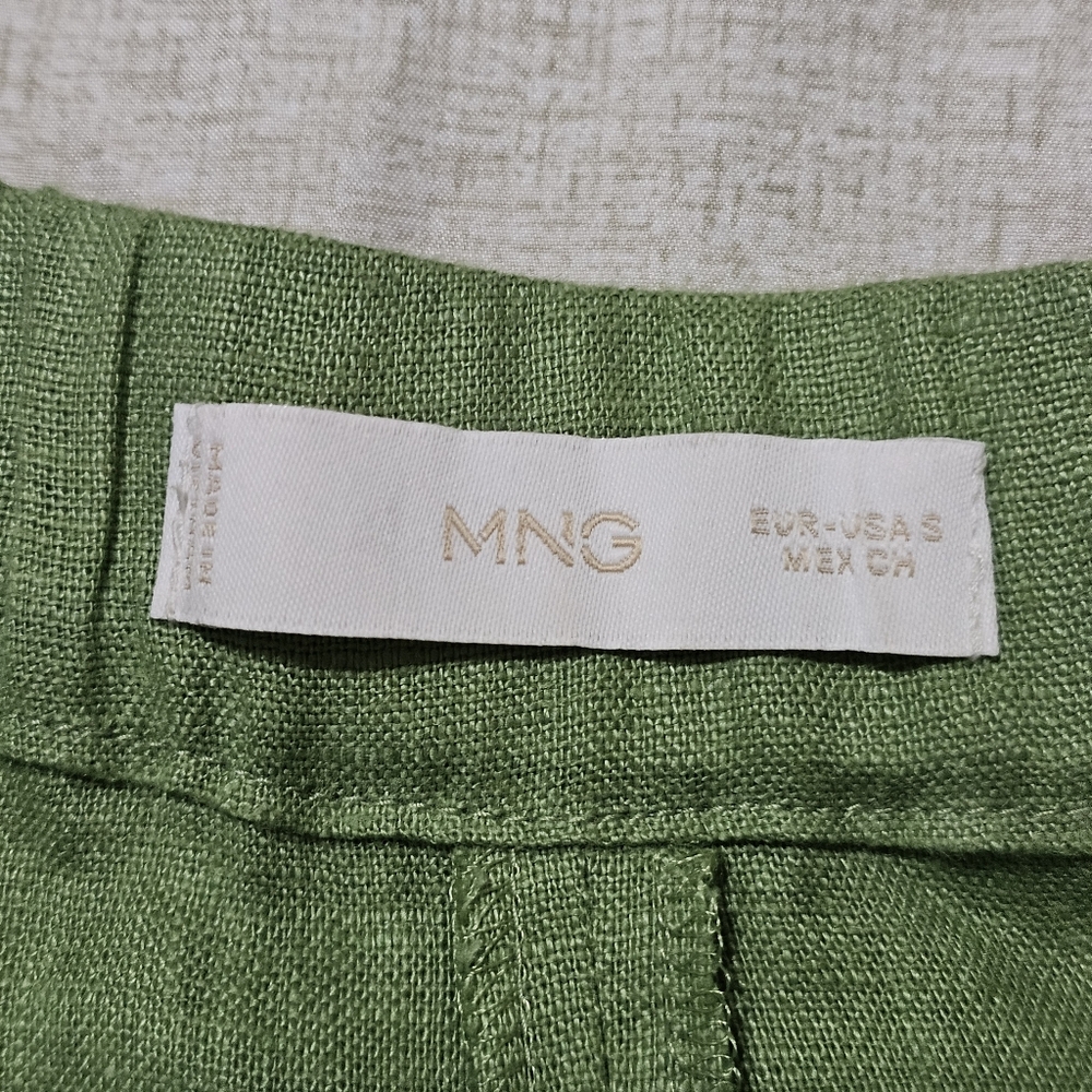 MNG Linen Tailored Pants Flat Front Green Straight Ciggarette Leg Womens Small - Picture 6 of 15